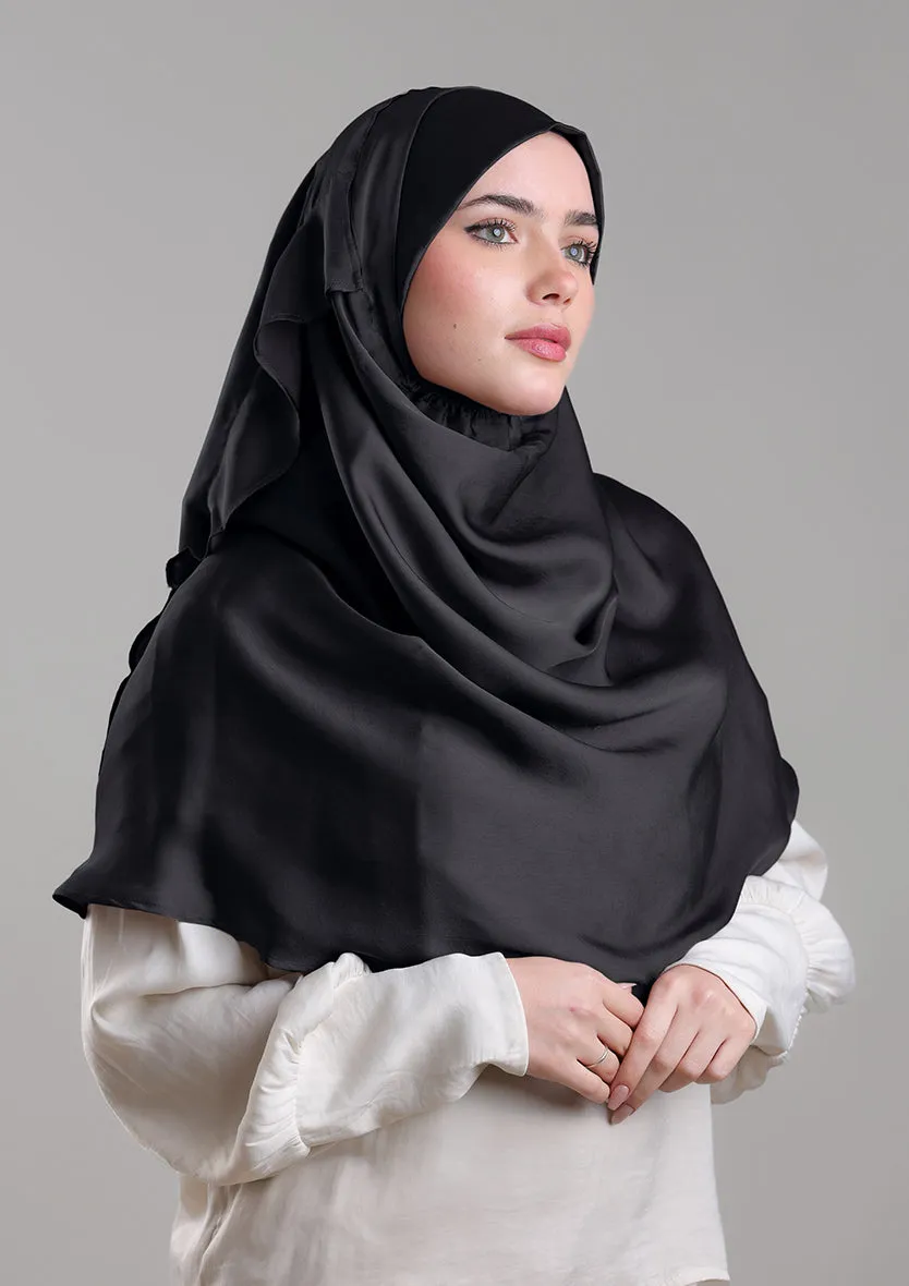 Black Matte Satin - Intant Hijab with Inner