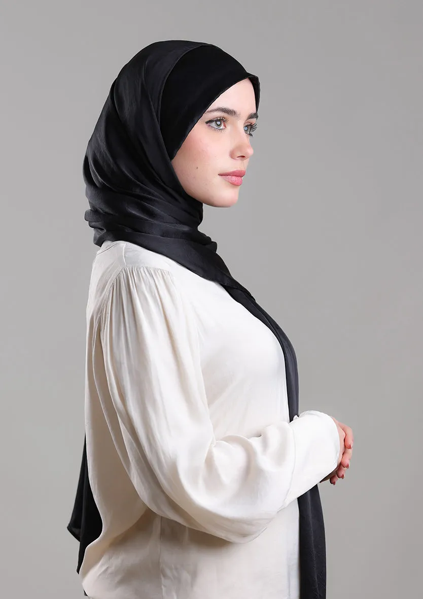 Black Matte Satin - Intant Hijab with Inner