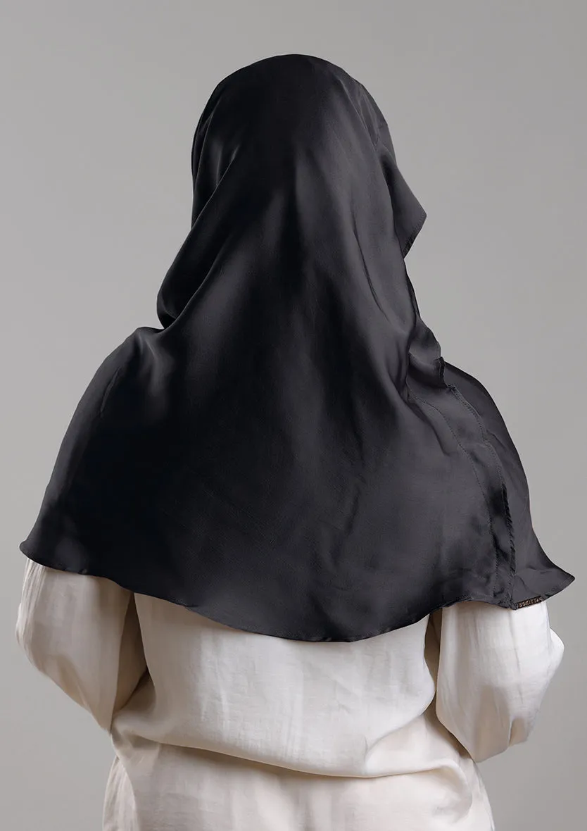 Black Matte Satin - Intant Hijab with Inner