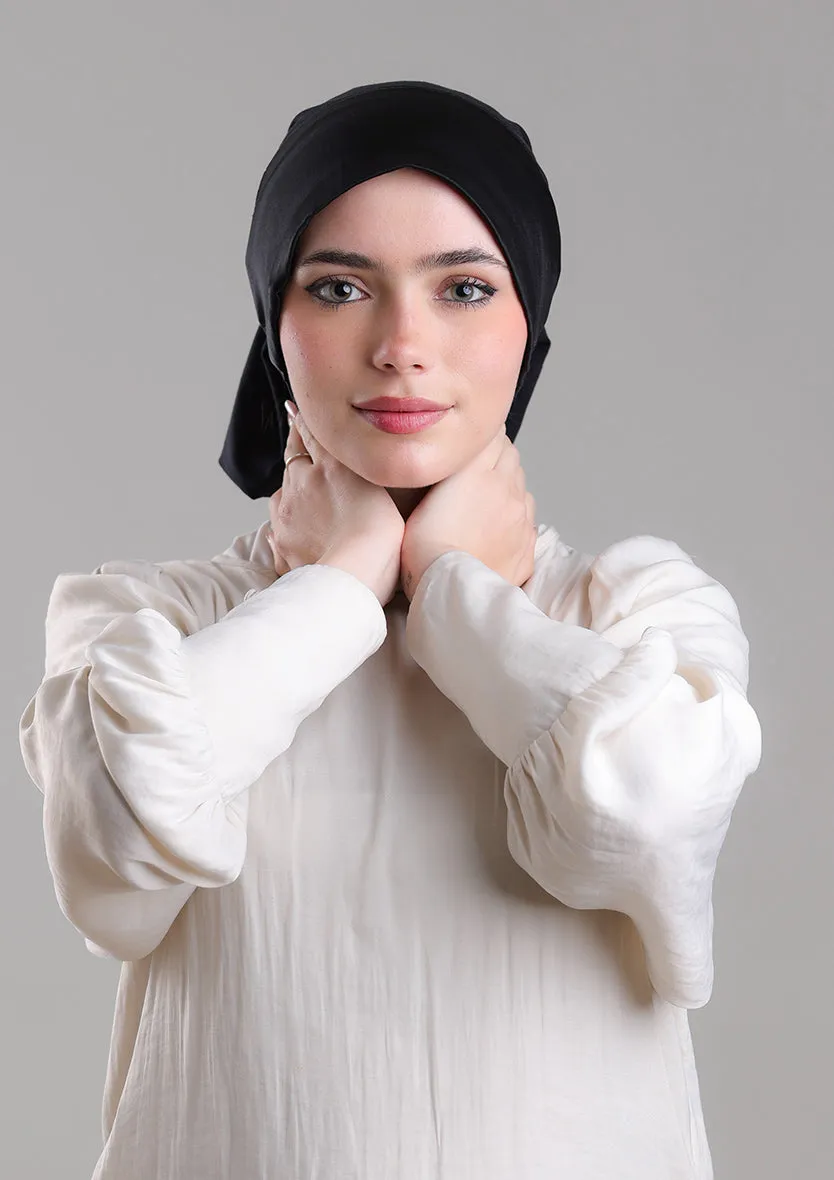 Black Matte Satin - Intant Hijab with Inner