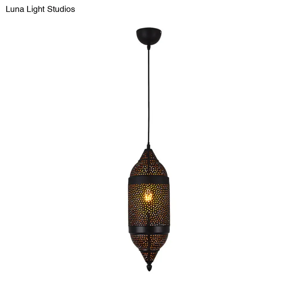 Black Metal Pendant Light with Traditional Cylindrical Design and 1 Bulb for Ceiling Suspension