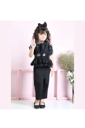 Black Metalic Detailing Top With Pant Set