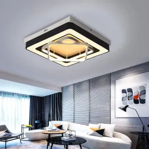 Black Metallic Square Flush Mount LED Ceiling Lamp for Stylish Modern Bedroom Lighting