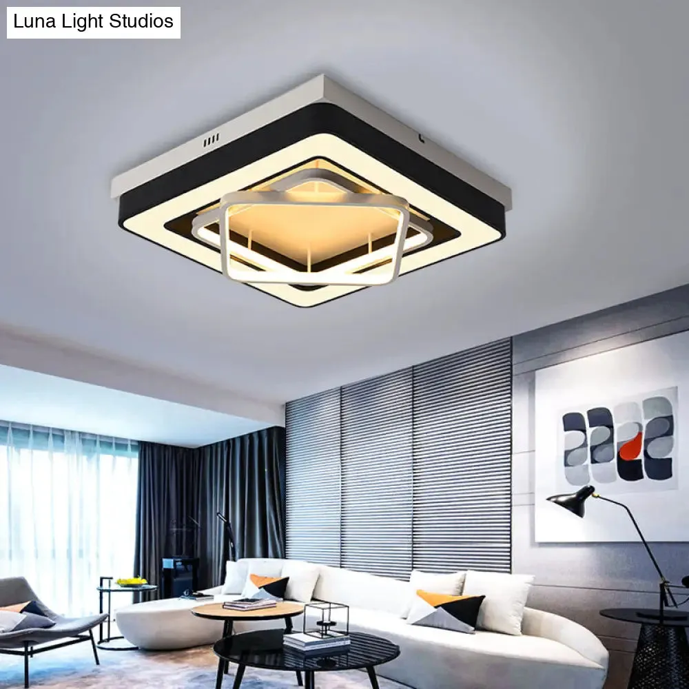 Black Metallic Square Flush Mount LED Ceiling Lamp for Stylish Modern Bedroom Lighting