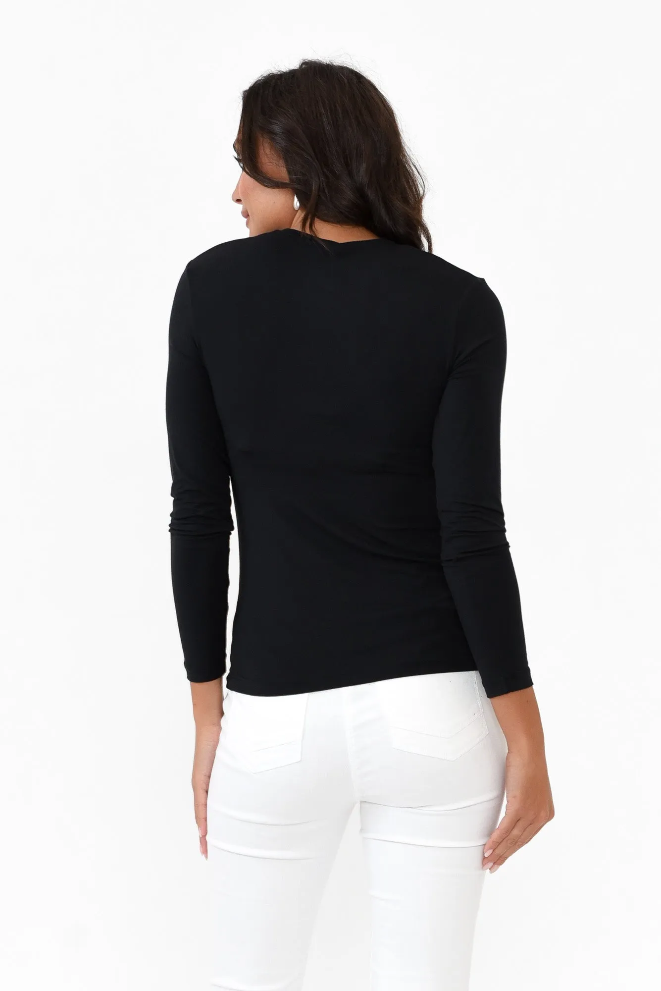 Black Micro Modal Scoop Neck Long Sleeve