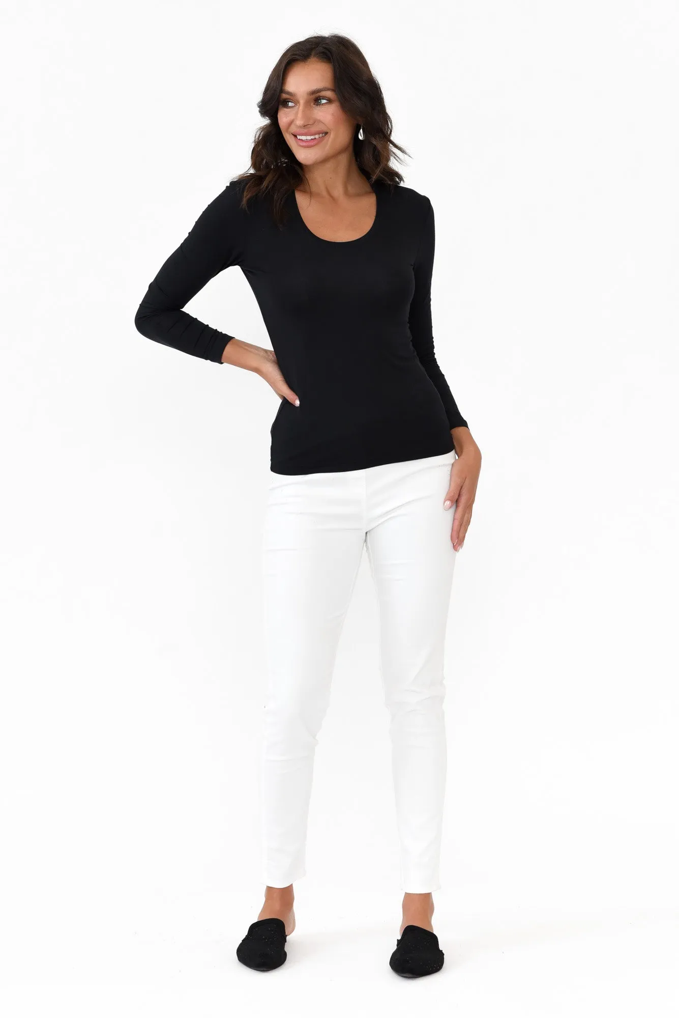 Black Micro Modal Scoop Neck Long Sleeve