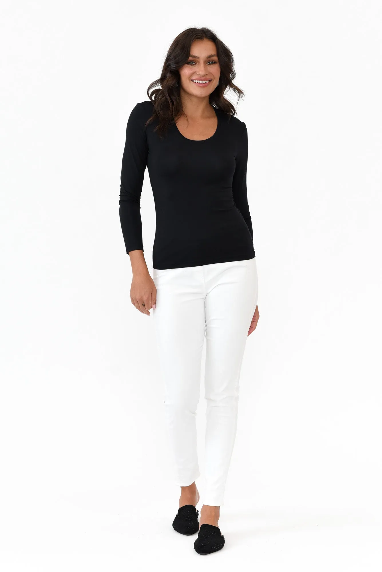 Black Micro Modal Scoop Neck Long Sleeve