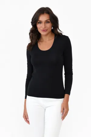 Black Micro Modal Scoop Neck Long Sleeve