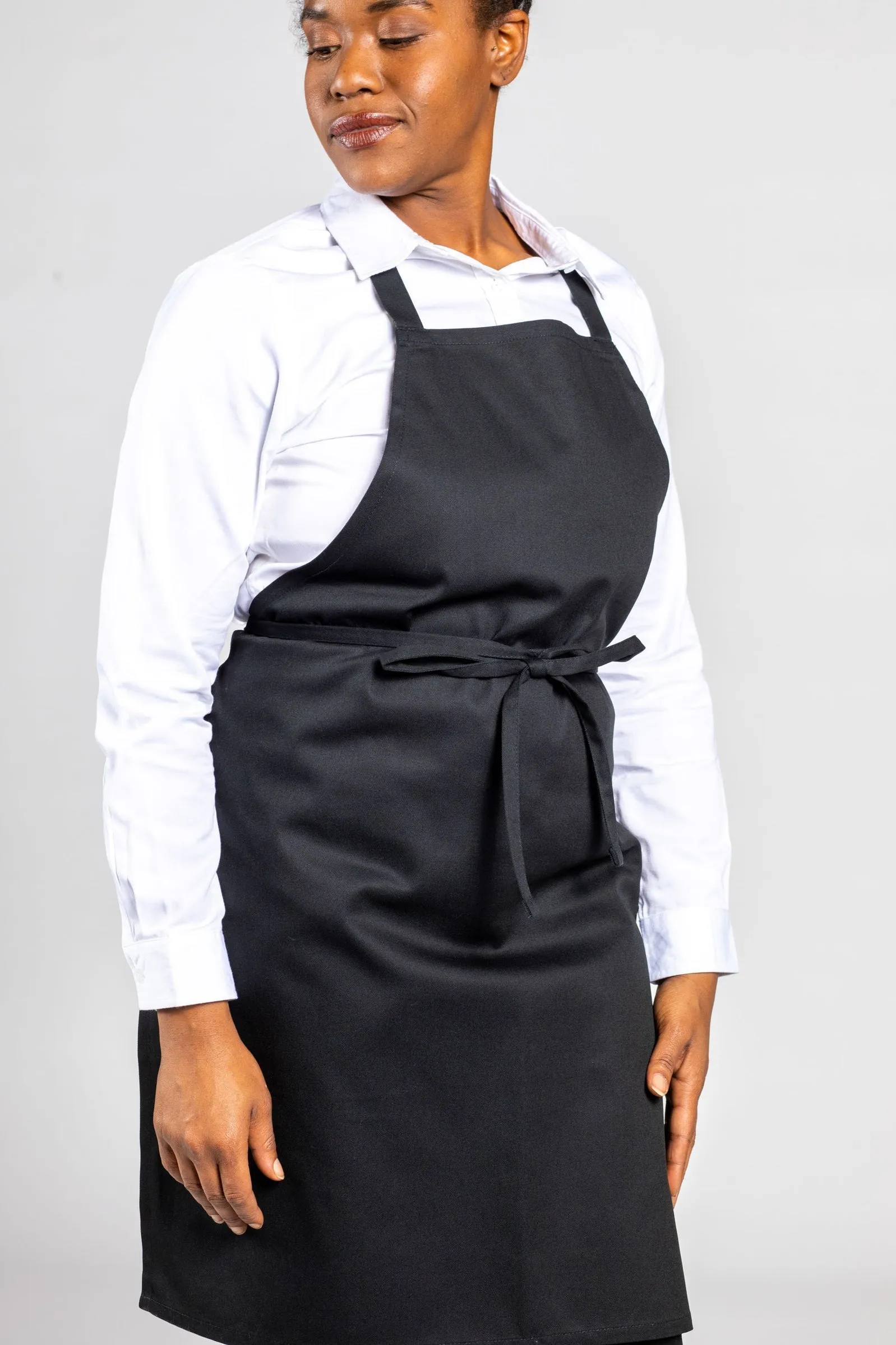 Black Mid-Length Bib Apron (No Pockets)