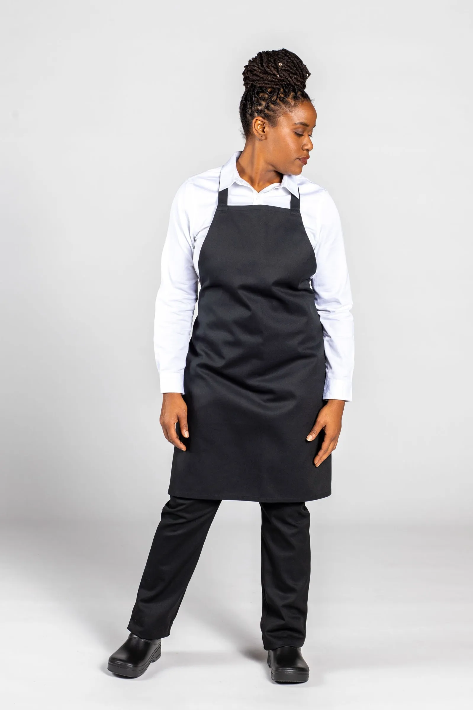 Black Mid-Length Bib Apron (No Pockets)