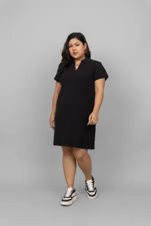 Black Mini Waffle Polo Dress