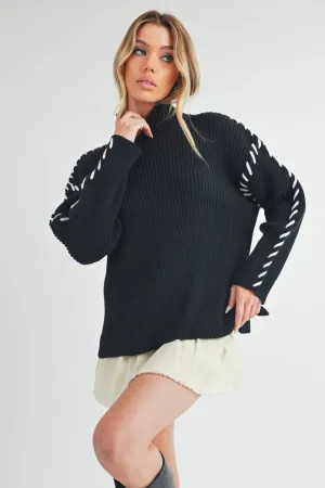 Black Mock Neck Ribbed Sweater