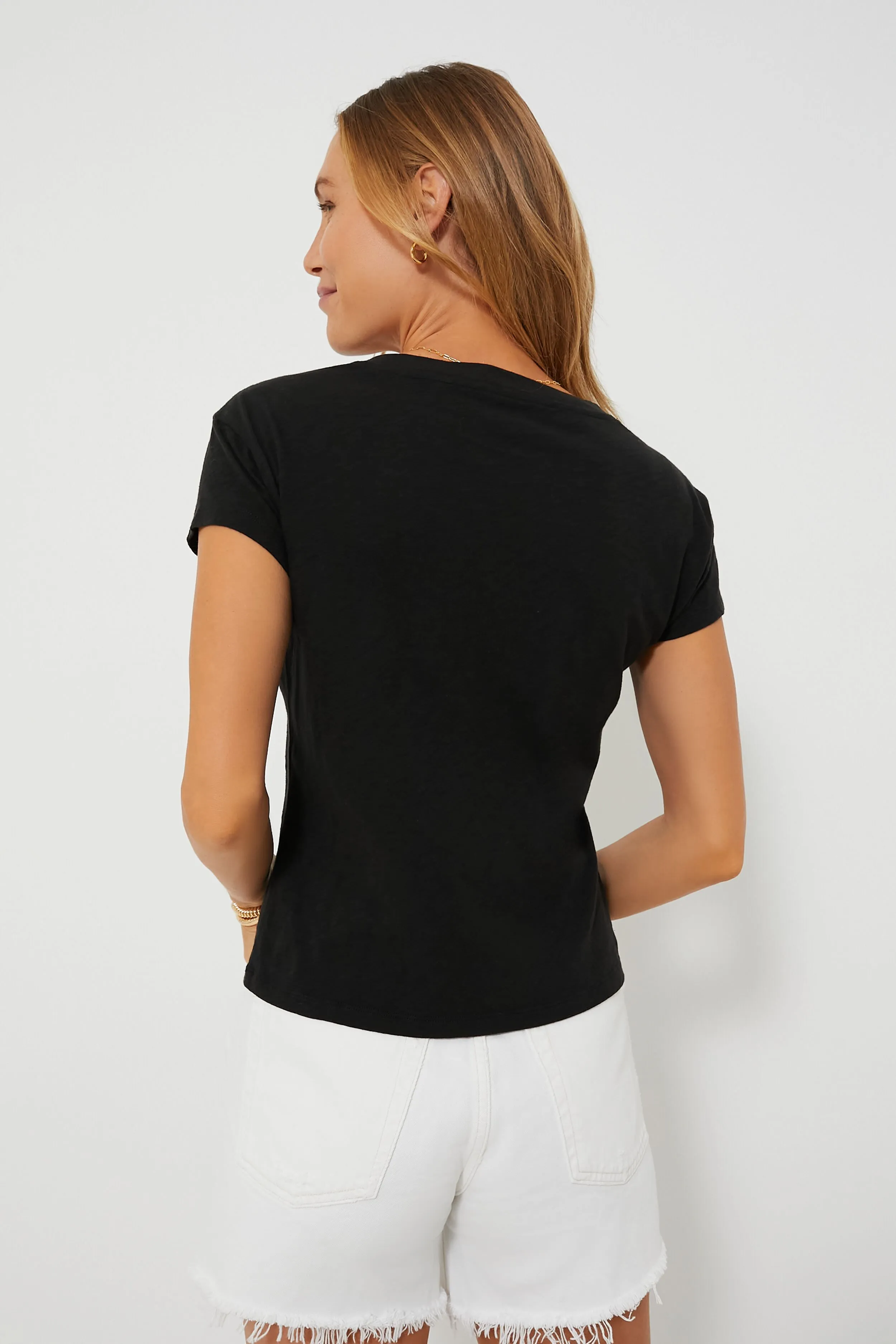 Black Modern V Neck Tee