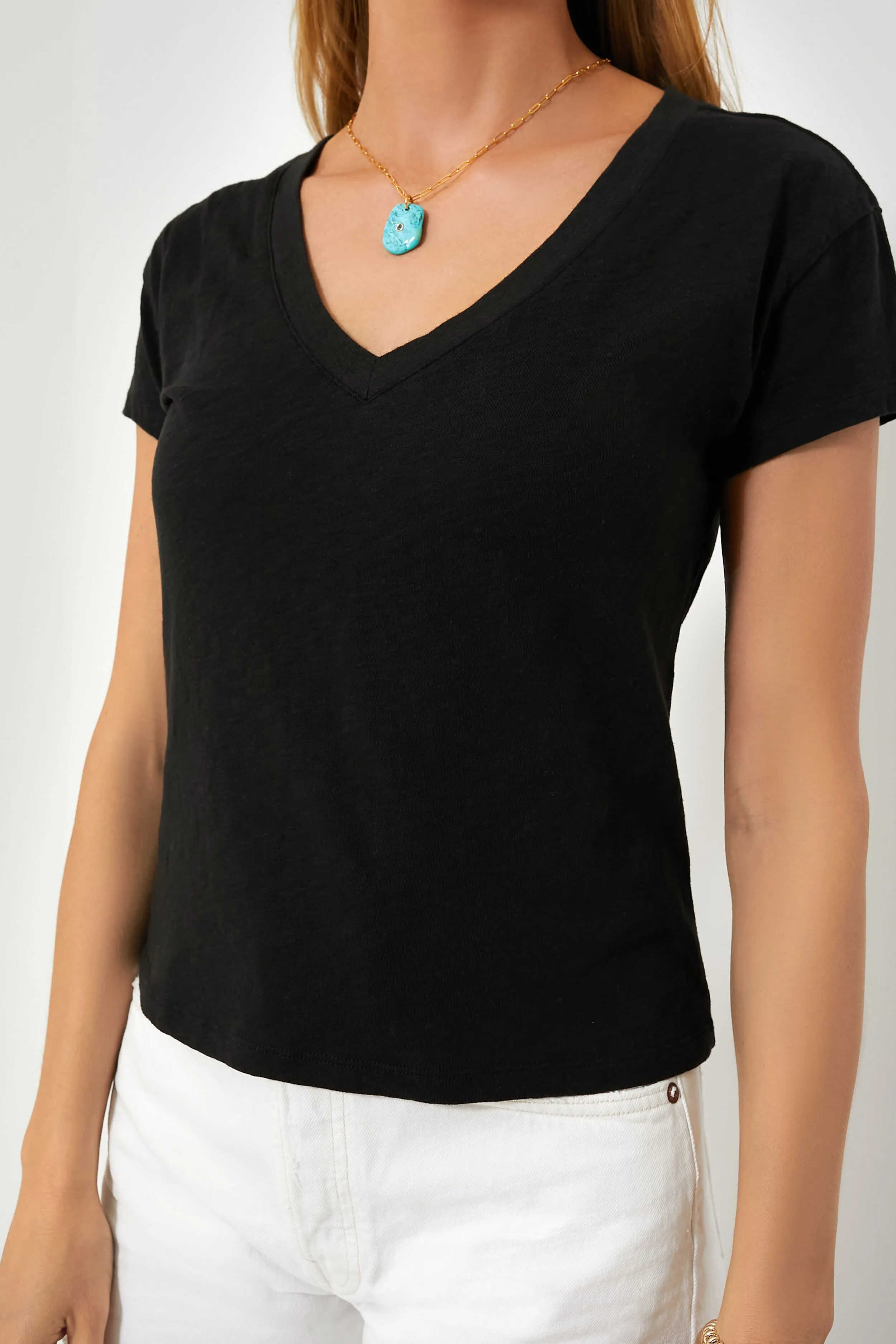 Black Modern V Neck Tee