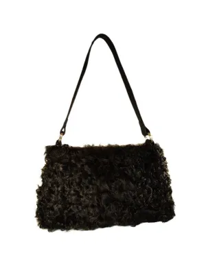 BLACK MONGOLIAN LAMB FUR & LEATHER SHOULDER BAG, PURSE