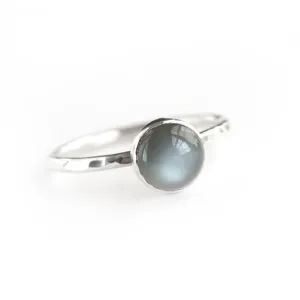 Black Moonstone and Silver Hammered Stacking Ring