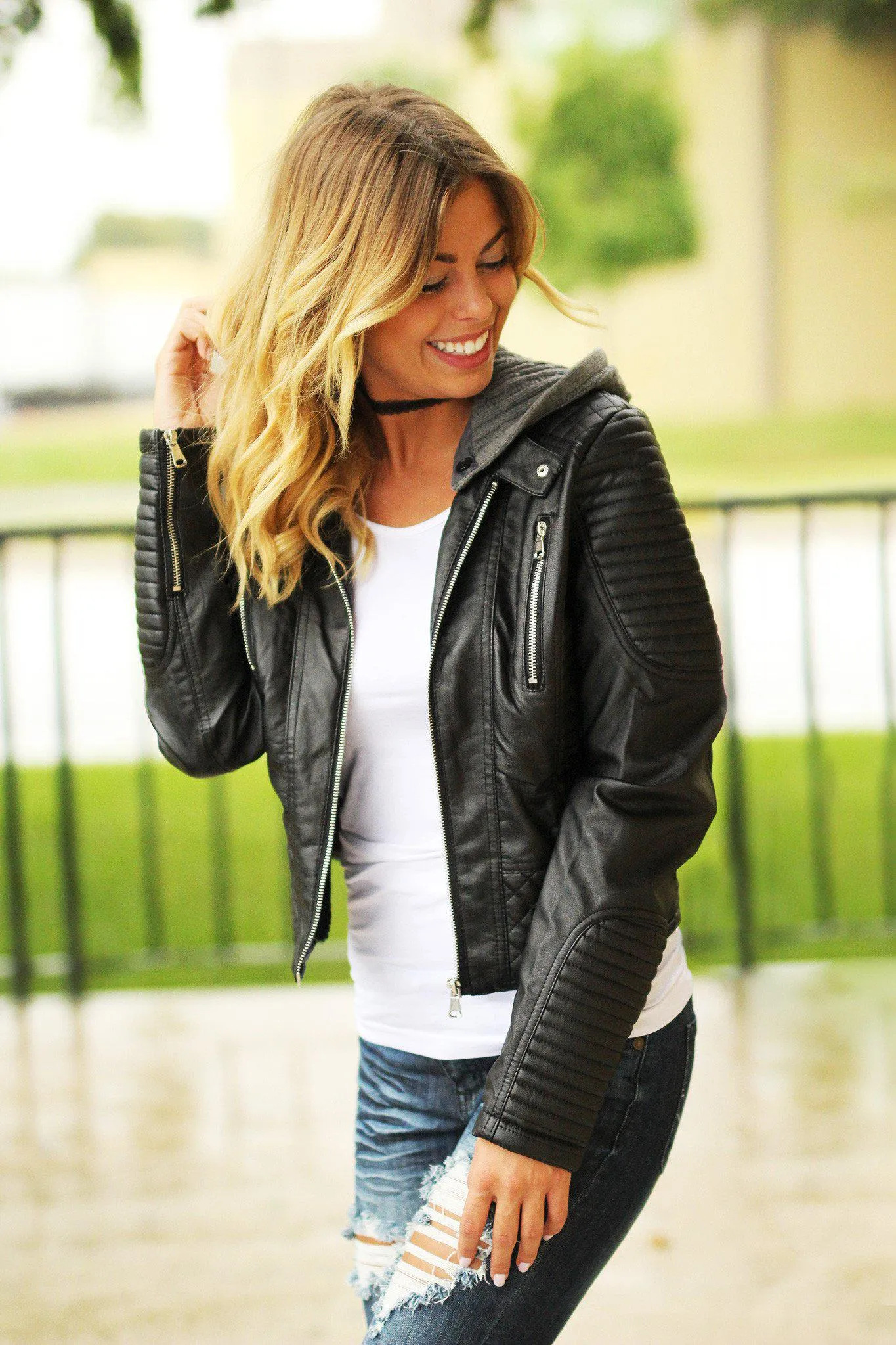 Black Moto Hooded Jacket