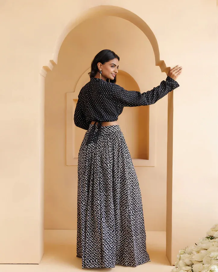 Black Mul-Mul Hand Block Printed Palazzo Set