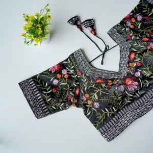 Black Multi-Color Embroidered Jimmy Choo Silk Blouse