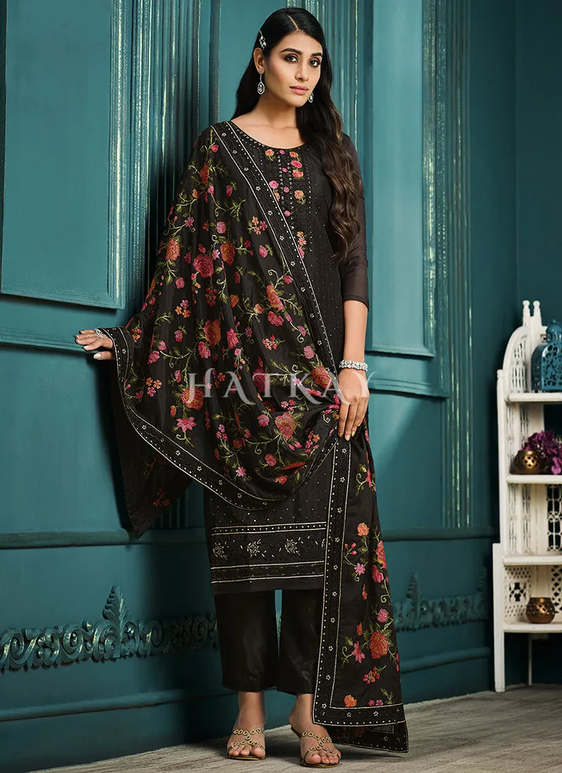 Black Multi Embroidered Pakistani Pant Style Suit