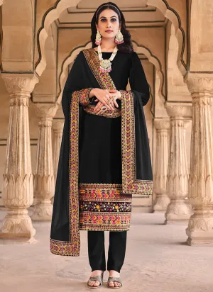 Black Multi Embroidered Velvet Pant Suit