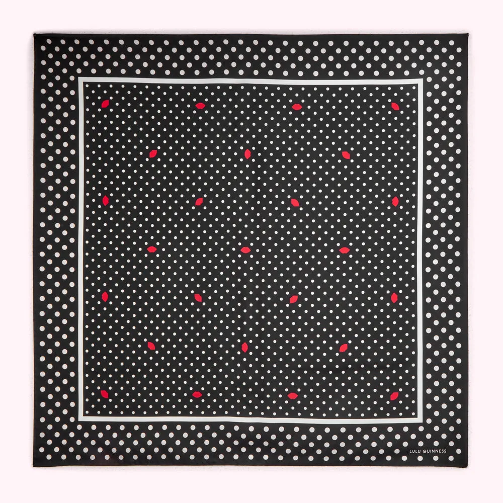 BLACK MULTI POLKA LIP SILK TWILL SCARF