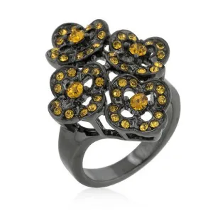 Black Mystique Yellow Crystal Floral Ring