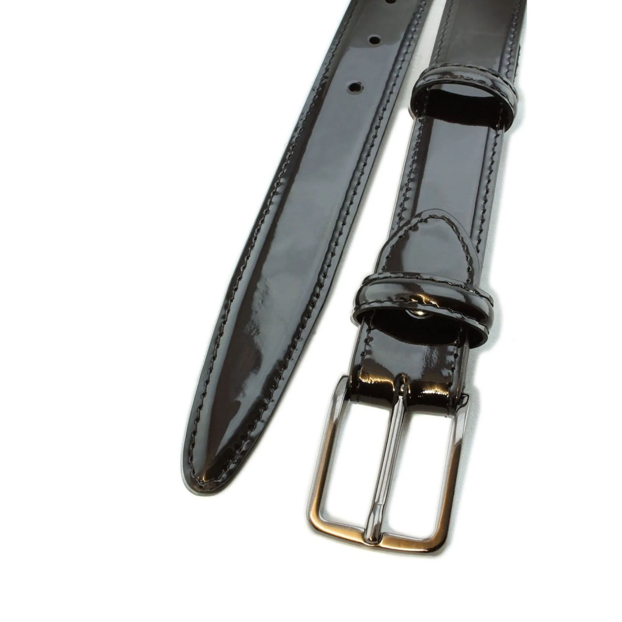 Black narrow patent leather gunmetal belt