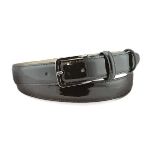 Black narrow patent leather gunmetal belt