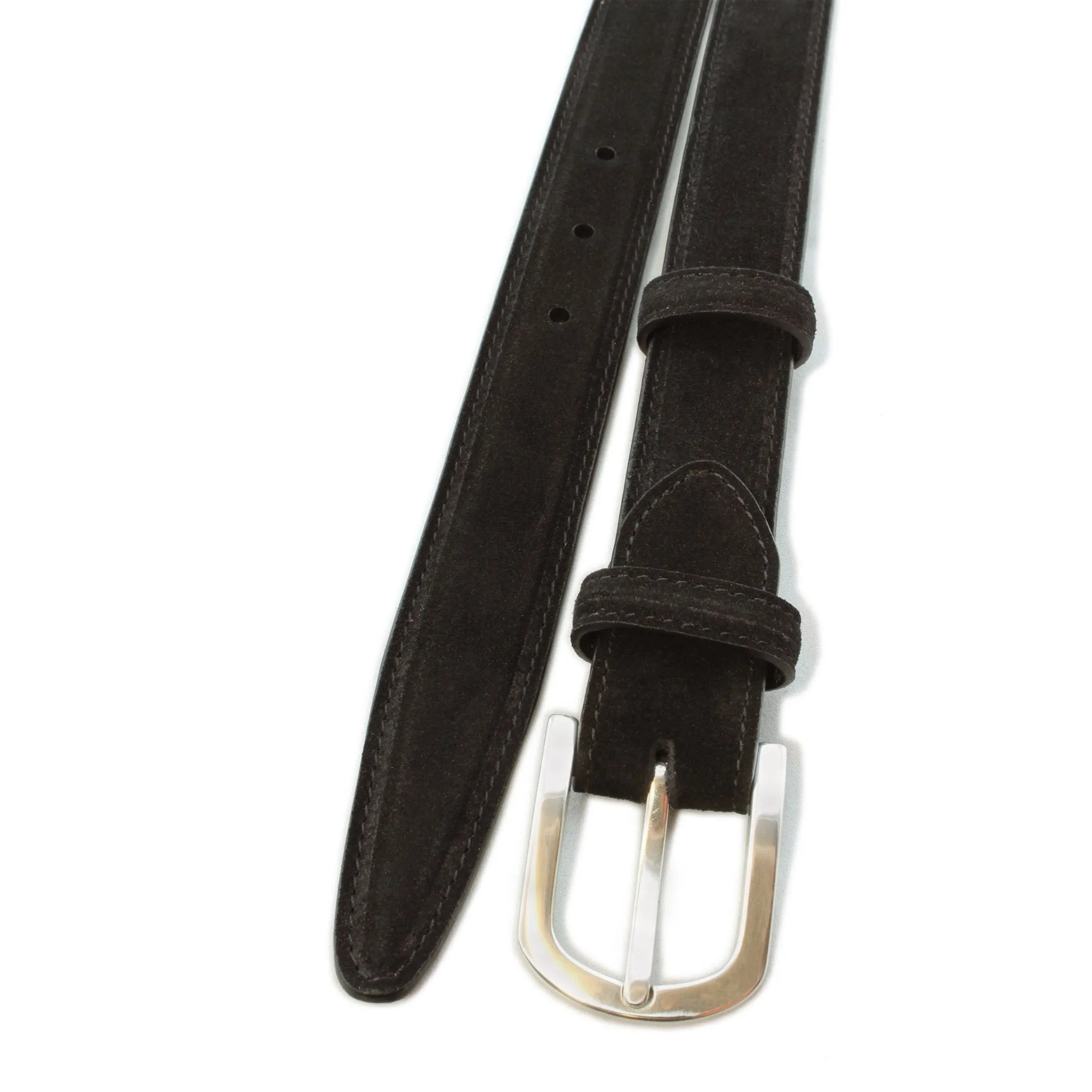 Black narrow suede belt with silver buckle