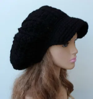 Black Newsboy cap for women or men Visor Hat Slouchy Newsboy Beanie Billed