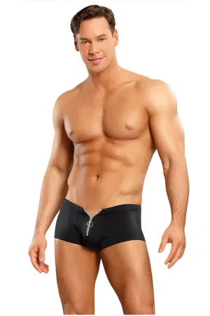 Black Nylon Spandex Zipper Short