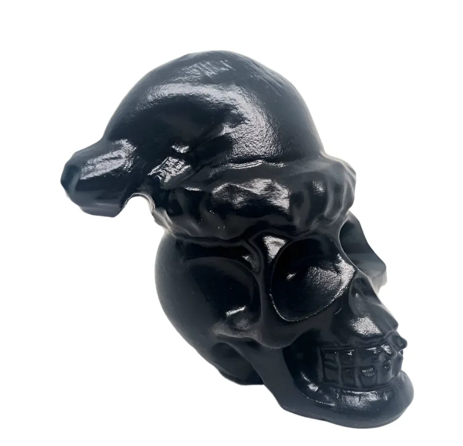 Black Obsidian Crystal Skull with Santa Hat