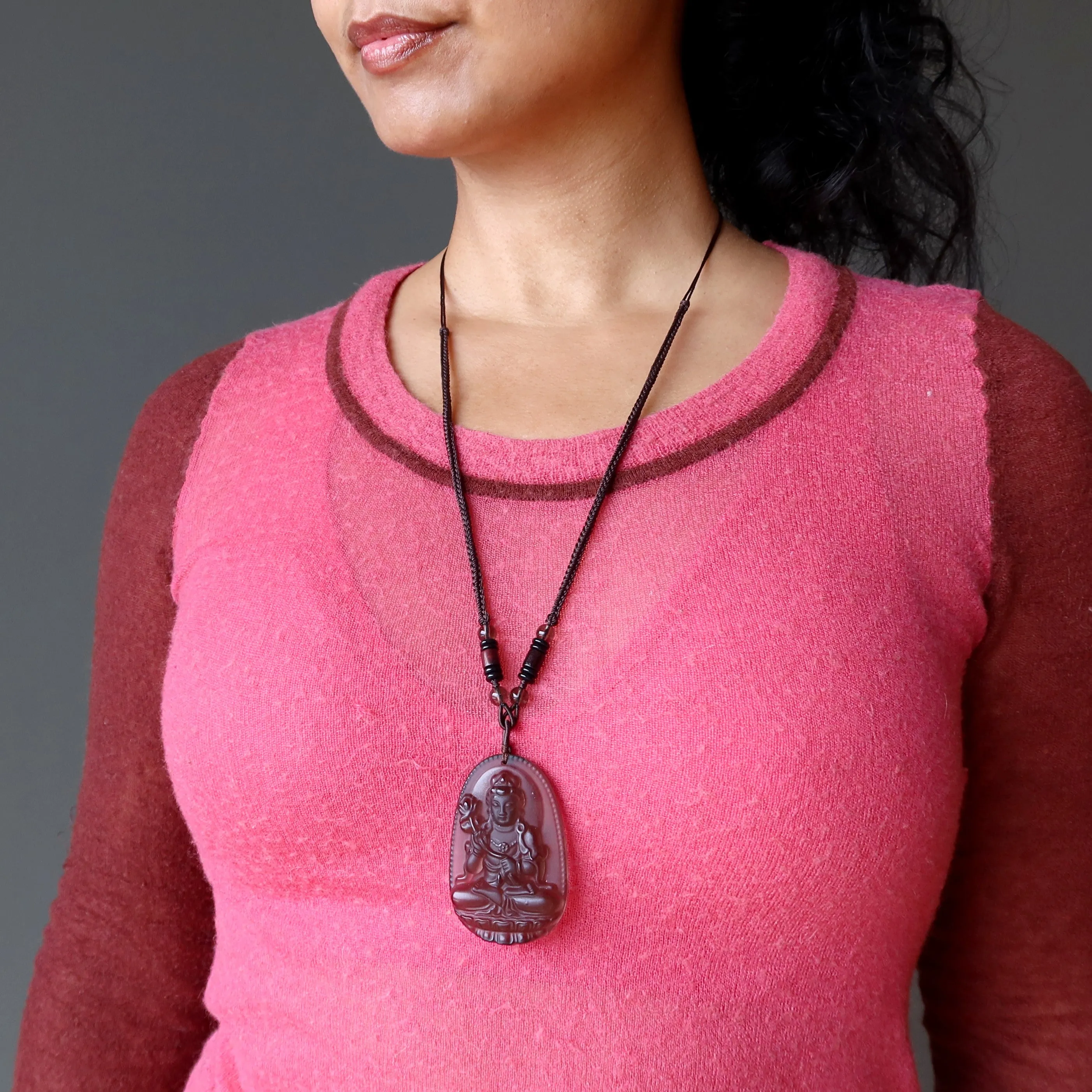 Black Obsidian Necklace Kwan Yin Beauty in the Ice Adjustable