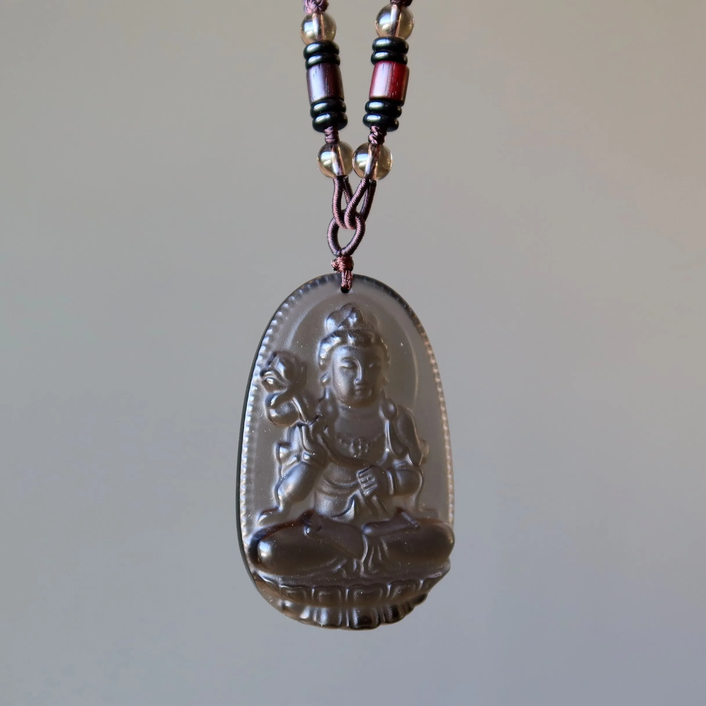 Black Obsidian Necklace Kwan Yin Beauty in the Ice Adjustable