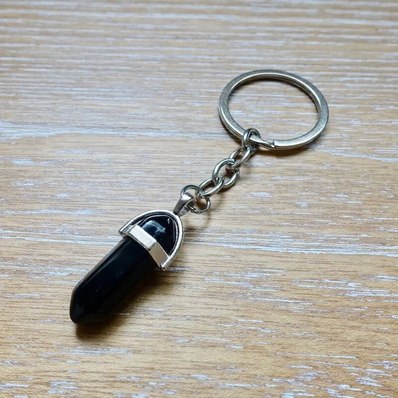 Black Onyx Natural Gemstone Keychain