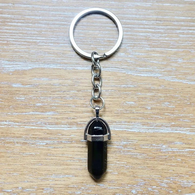 Black Onyx Natural Gemstone Keychain