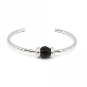 Black Onyx Silver Bangle