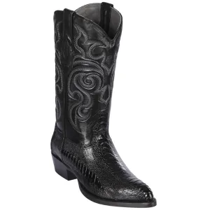 Black Ostrich Leg J-Toe Western Boots