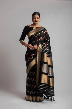 Black Paisley Kadampalli Tussar Silk  Saree