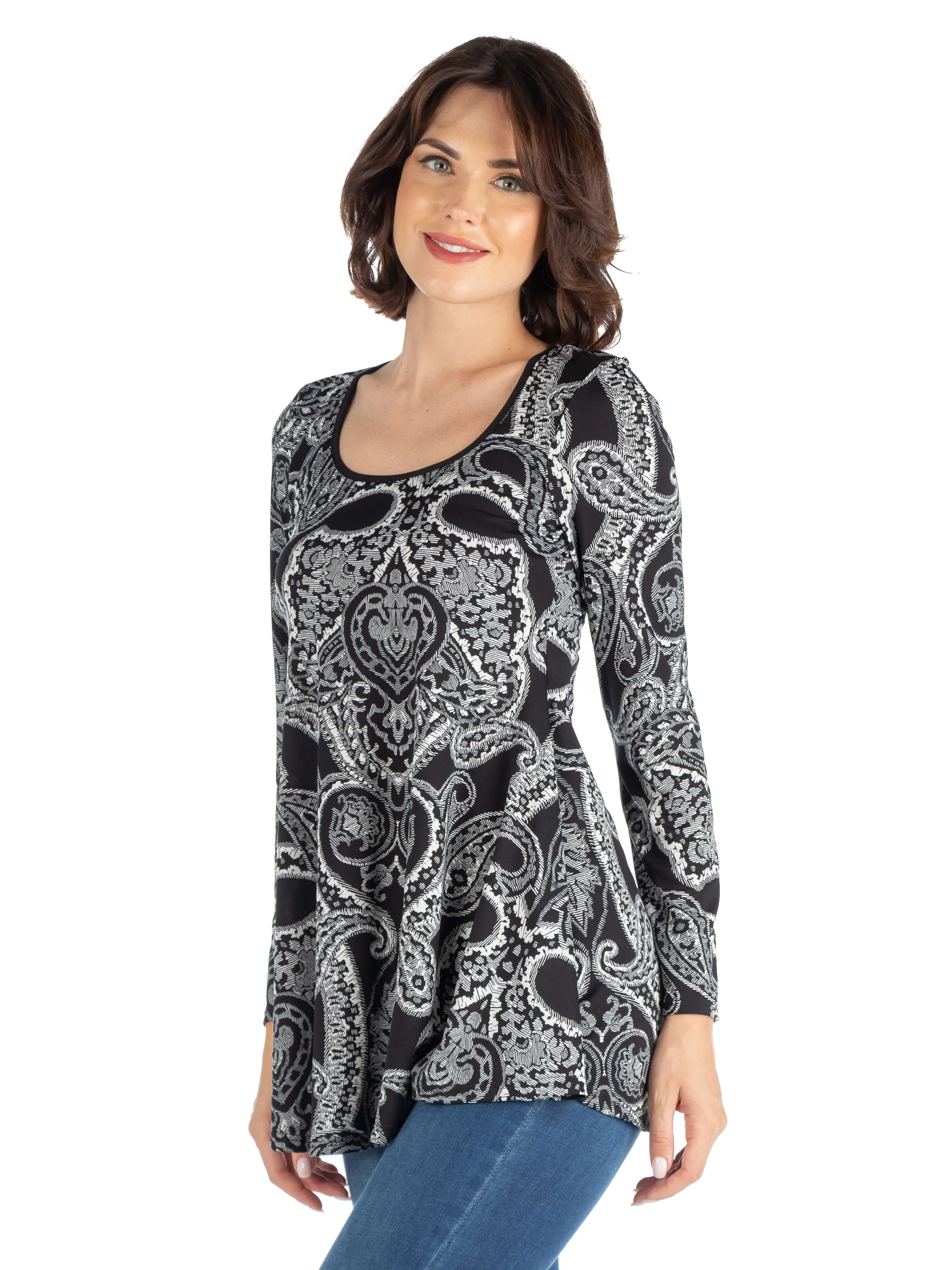 Black Paisley Long Sleeve Tunic Top