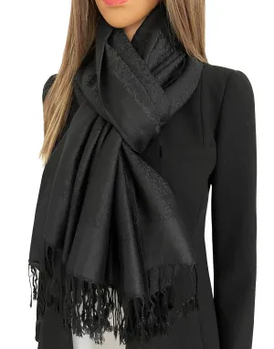 BLACK PAISLEY PRINT REVERSIBLE PASHMINA SHAWL SCARF