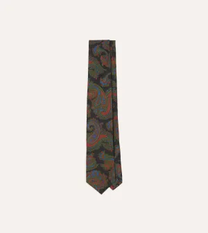 Black Paisley Print Silk Self Tipped Tie