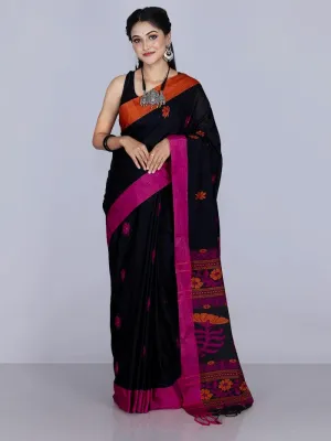 Black Par Anchal Buti Cotton Saree