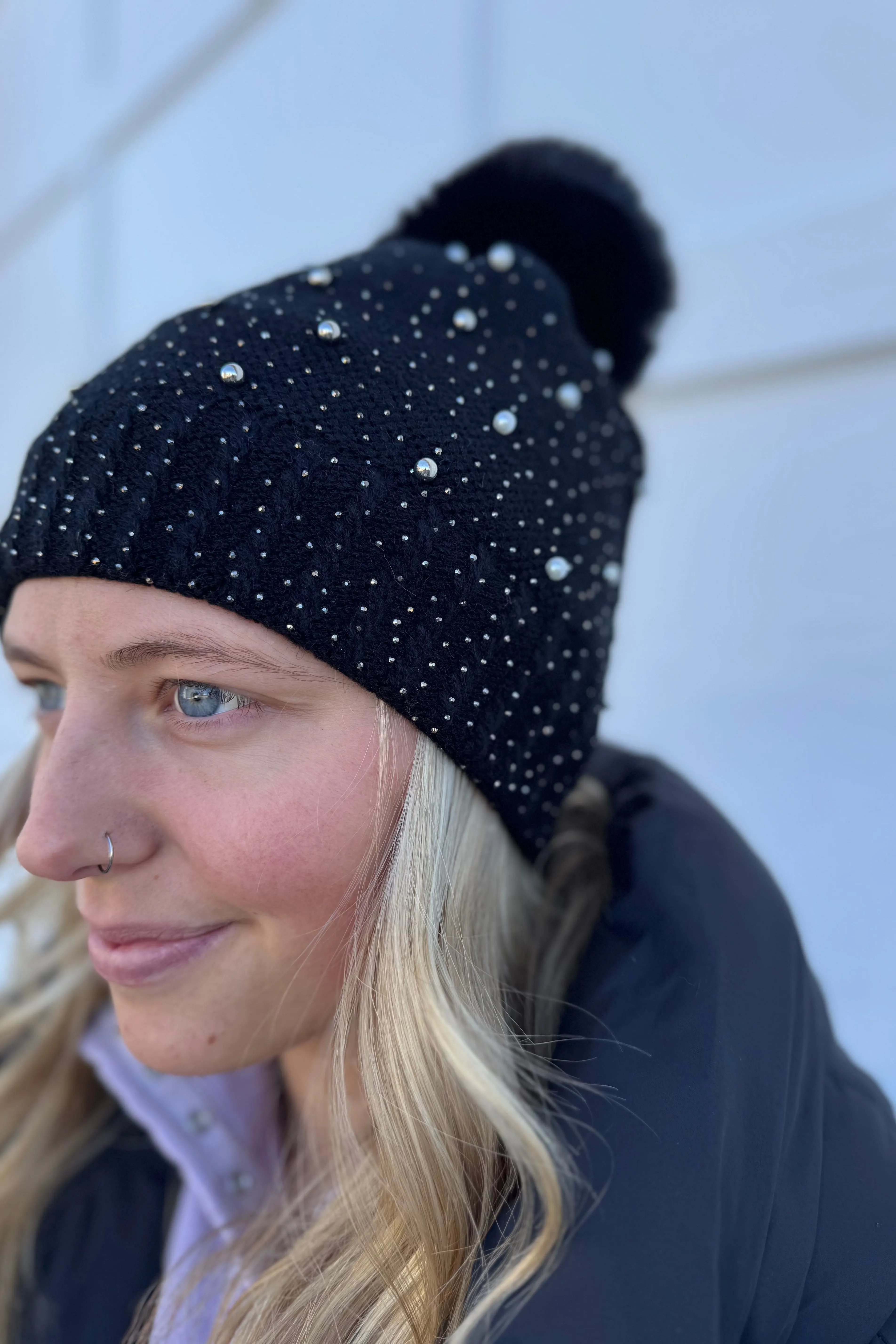 Black Pearl Bling Fleece Lined Hat