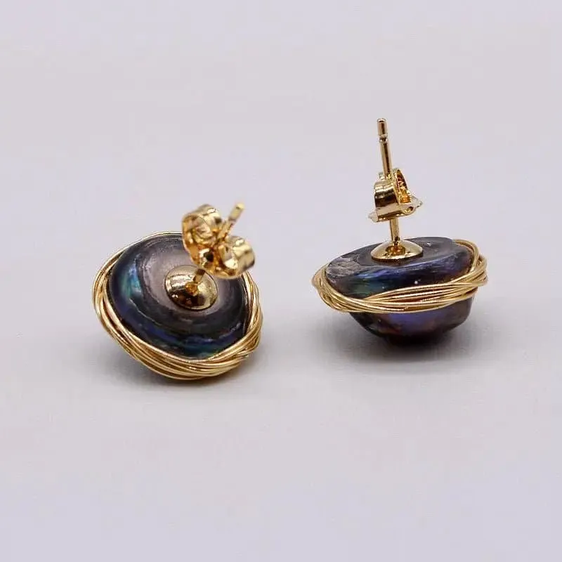 Black Pearl Stud Earrings - Handmade-  Natural Cultured - Fresh Water Baroque