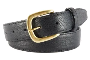 Black Pebbled Leather Belt, Hudson Buckle (Gold)