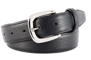 Black Pebbled Leather Belt, Hudson Buckle (Shiny Silver)