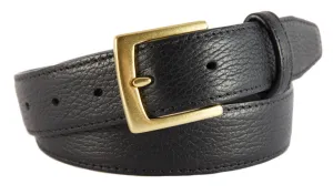 Black Pebbled Leather Belt, Signature Buckle (Gold)