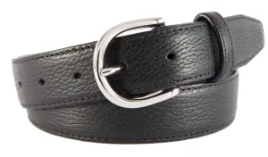 Black Pebbled Leather Belt, Soho Buckle (Shiny Silver)